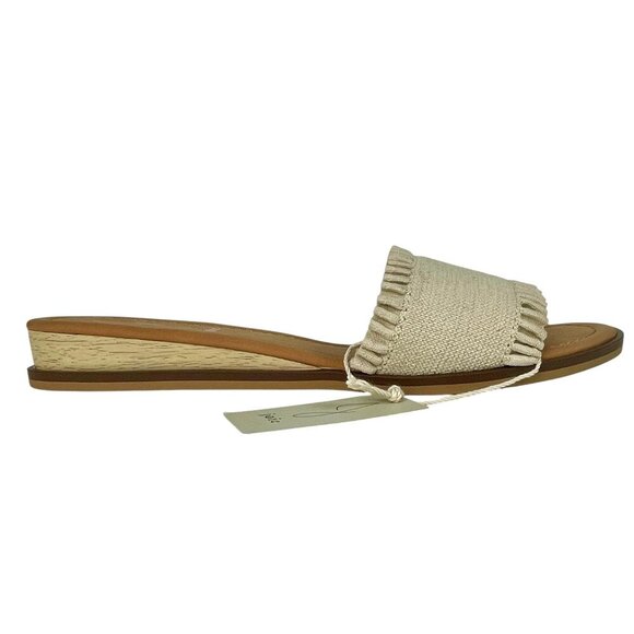 NWT Joie Eidel Canvas Ruffle Cream Flat Slide Sandals 9 Boho Bohemian Beachy - Picture 1 of 11